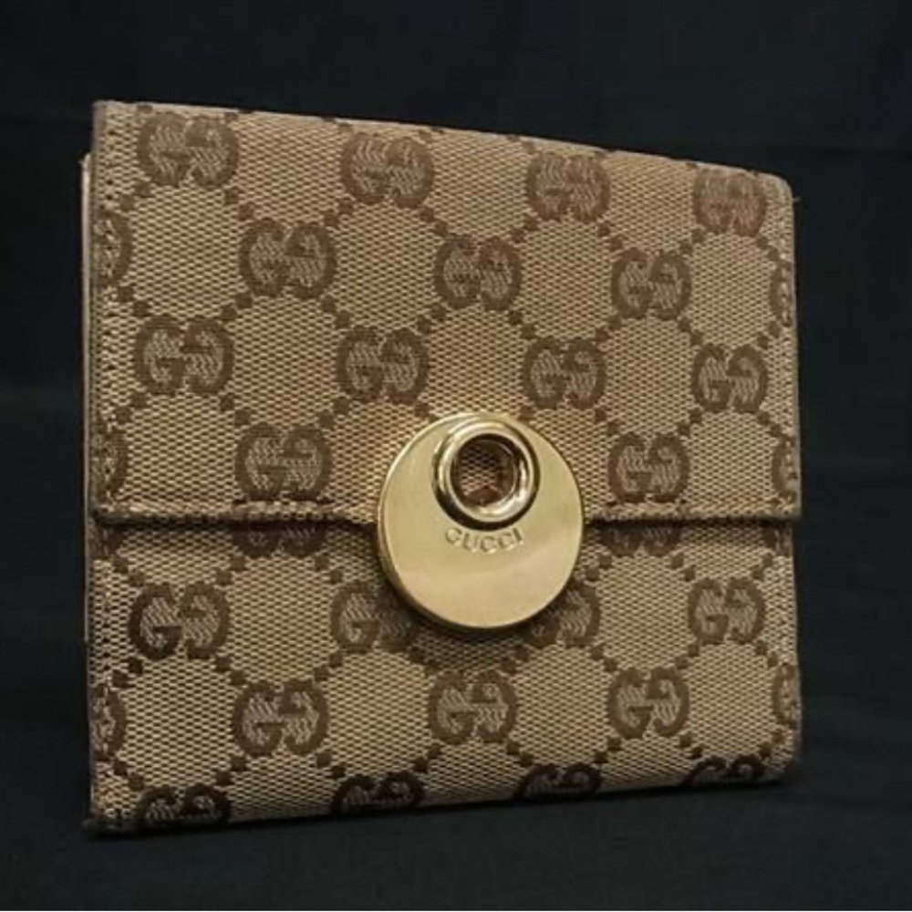 Gucci Tan Monogram Wallet with Gold Accent